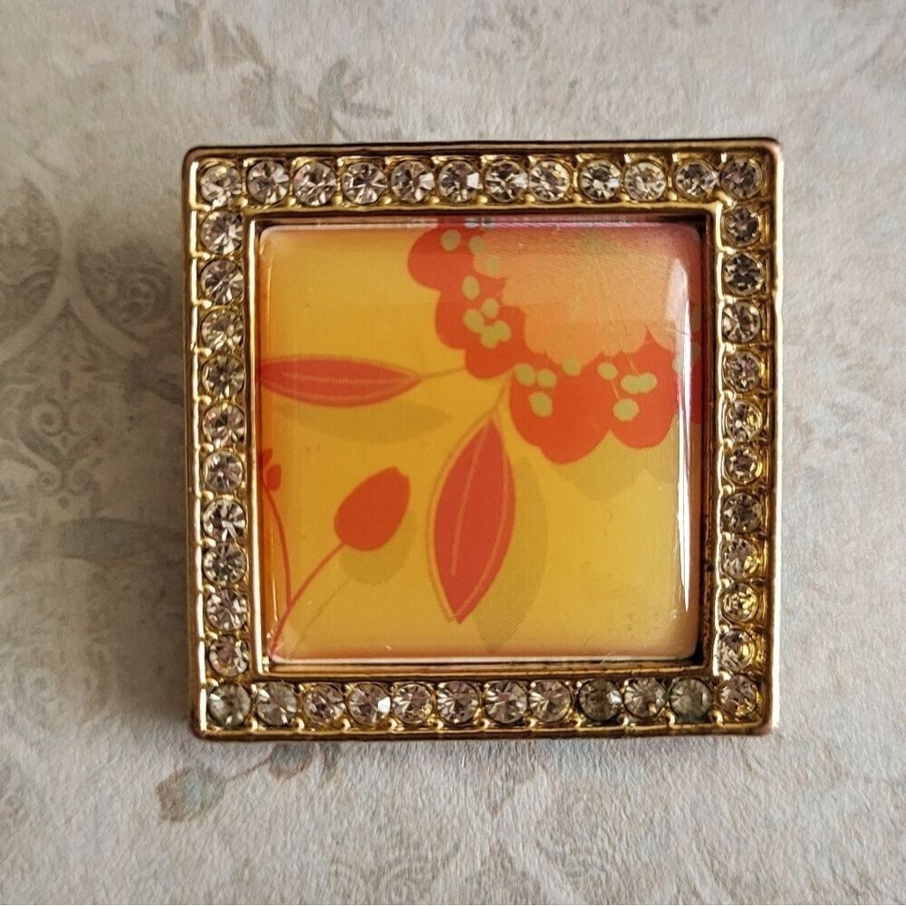 Vintage Avon Square Floral Rhinestone Brooch/Pendant